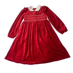 VTG Christmas Red Girls Sz 6 Velvet Long Sleeve Holiday Dress Collar Roses Twirl